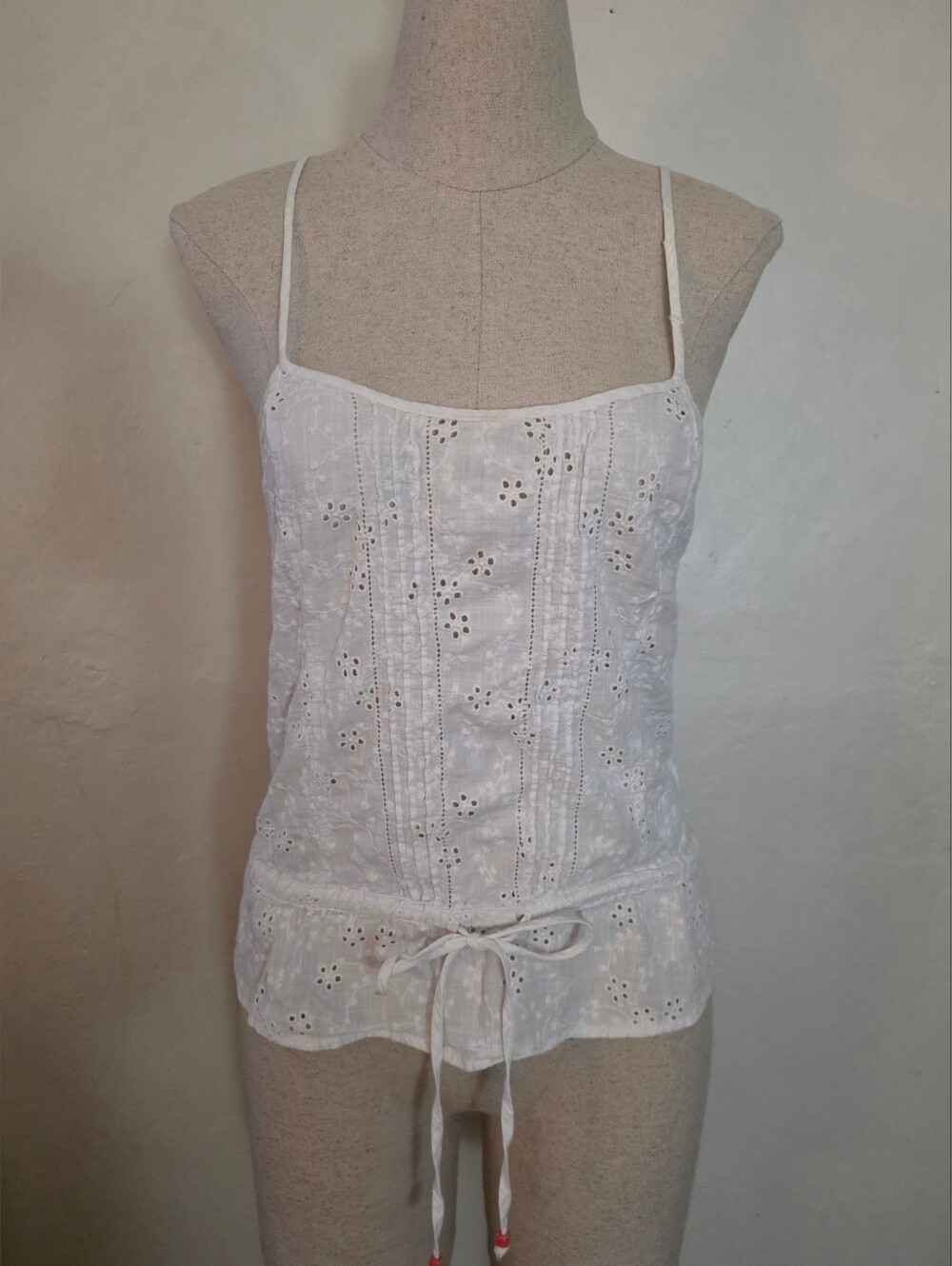 Aeropostle White Cotton Eyelet Lace Tank Top